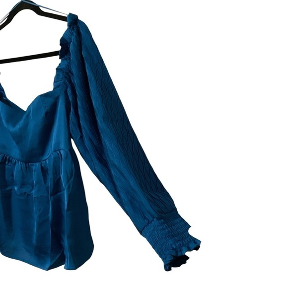 NWT Petal & Pup Montana Satin Babydoll Blue Top Long Sleeves Sz Large - Picture 4 of 12